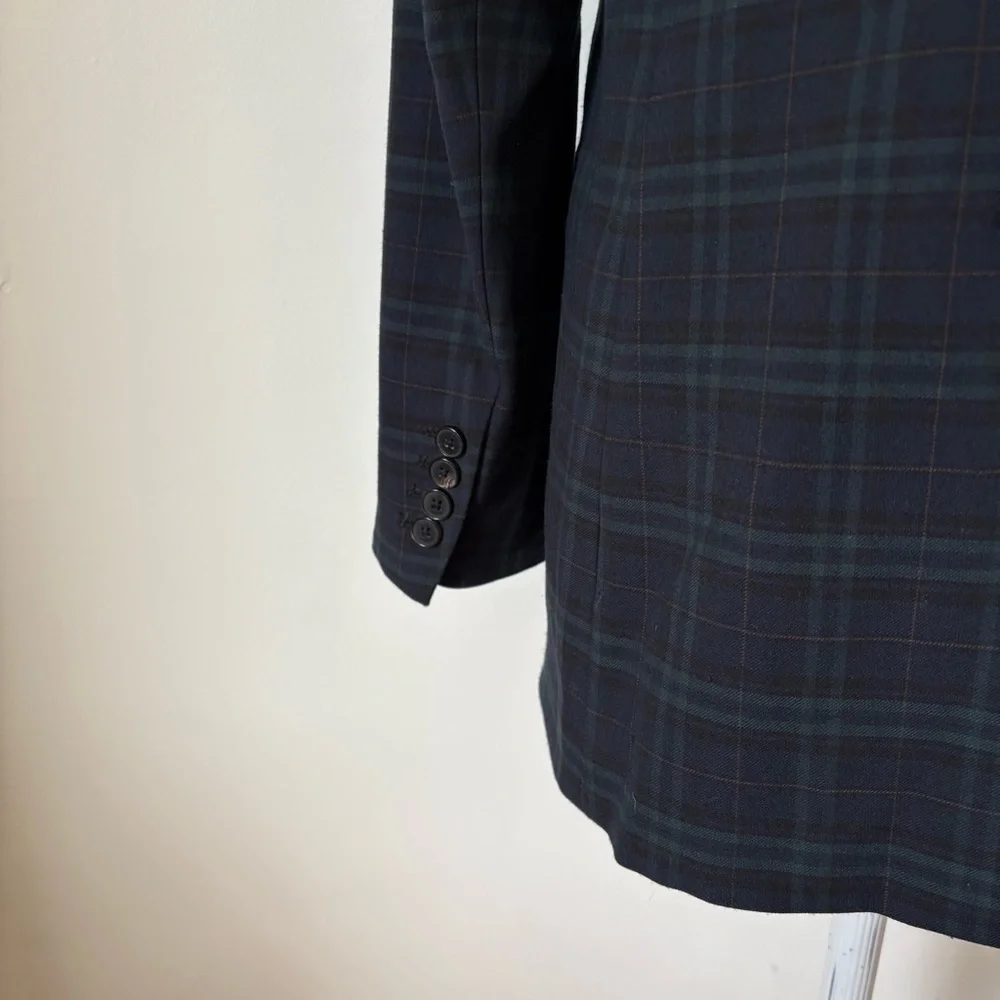 Aritzia Babaton Samuel Double Breasted Navy Everest Green Plaid Blazer Size 6
